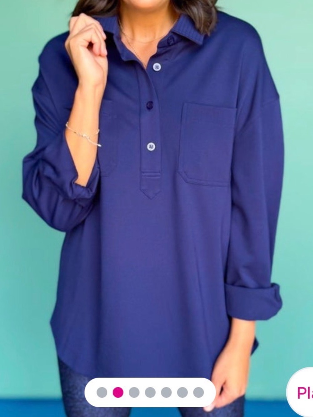 SSYS Emilia Top Navy Collared Pullover Blouse Small Front Pocket Soft Knit Small